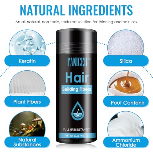 Hair Densifying Powder, Hair Powder, Hair Fibre with Spray Applicator, Thickening Spray Powder, Naturally Thicker, For Women and Men, Black