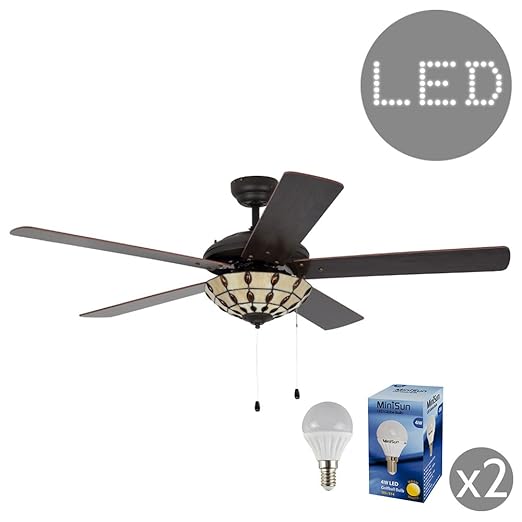 Minisun 52 Modern Bronze Metal Tiffany Shade Ceiling Fan With 5