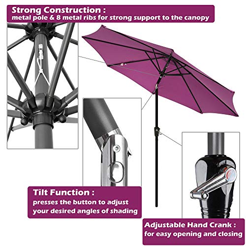 Yeshom 9 ft Outdoor Garden Patio Umbrella 8 Ribs Table Umbrella Pool Beach Yard Tilt with Hand Crank UV Protection