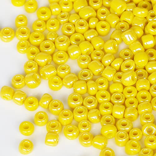 Tibaoffy Size 6/0 Crafts Glass Seed Beads 4mm Yellow Bright Beads for Jewelry Making (Total About 100g About 1200pcs)