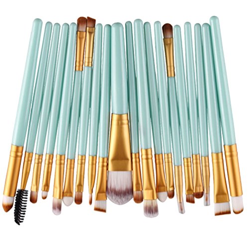 MELADYPro 20pcs Multi-function Cosmetic Powder Foundation Eyeshadow Eyeliner Lip Makeup Brushes Sets (Green-Gold)