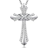 MiaofuMF 18K White Gold Plated Infiny Cross Necklace 925 Sterling Silver Cross Infinity Necklace for Women Cross Necklace with Shiny Birthstone, Ideal Gift for Her