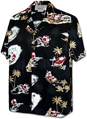Tropcial Santa Men's Christmas Hawaiian Shirt 3922-BLACK-M