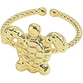 Cykdohy Cute Sea Turtle Open Statement Ring for Women Gold Plated Tortoise Knuckle Finger Adjustable Twisted Band Thin Rings Stackable Fashion Ocean Animal Boho Vacation Summer Beach Trendy Jewelry