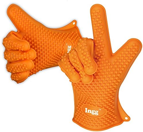 INGG Heat Resistant Silicone Gloves for Cooking, Grill, Barbecue, Baking, Smoking&amp;Potholder-2 colors(orange)