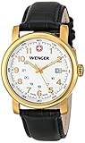 Wenger Men's 01.1041.110 Urban Classic 3H Gold-Tone Watch With Black Leather Band