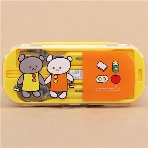 yellow baby bear animal Bento Cutlery Set from Japan