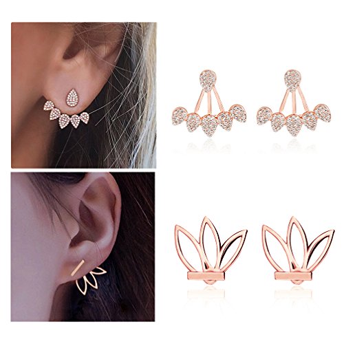 Suyi Fashion Hollow Lotus Flower Earrings Crystal Simple Chic Stud Earrings Set BRG