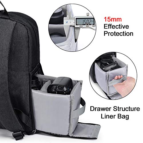 Cwatcun Camera Laptop Backpack, Camera bag for Canon Nikon Sony with Detachable Insert Camera Case fit 14