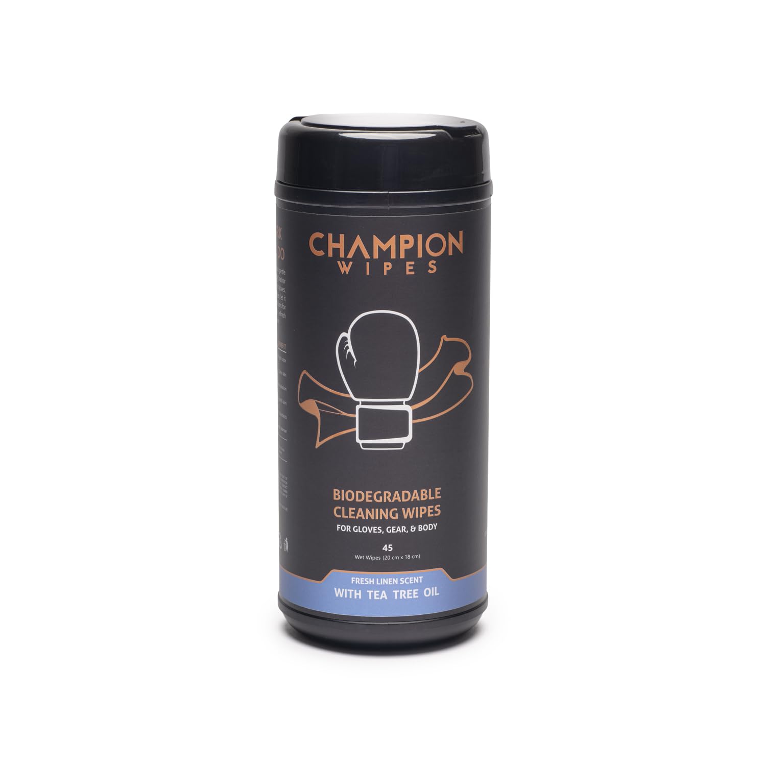 Photo 1 of Champion Wipes - Boxing Glove Cleaning Wipes, 45 Count | Tea Tree Oil Formula | For Gloves, Gear & Body | Made with Biodegradable Viscose | Streak Free, No Residue (Canister, Fresh Linen)