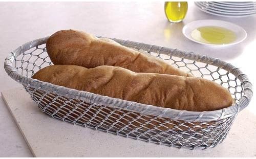 KINDWER Chain Link Metal Bread Basket, 17-Inch, Silver