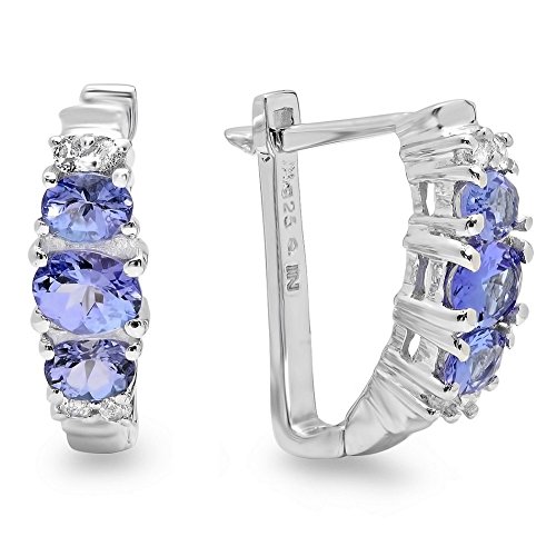 Genuine Tanzanite and White Topaz Hoop Earrings in Sterling Silver ( 1 1/2ct tw)