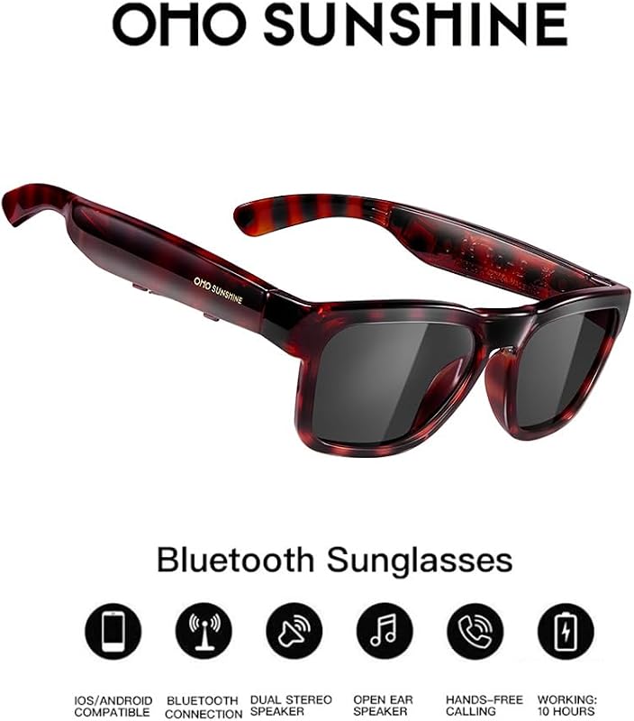 OhO - Occhiali da sole Bluetooth, controllo vocale e orecchio aperto, occhiali intelligenti per ascoltare musica e chiamate con volume su e gi, occhiali audio Bluetooth 5.2 e impermeabile IP44