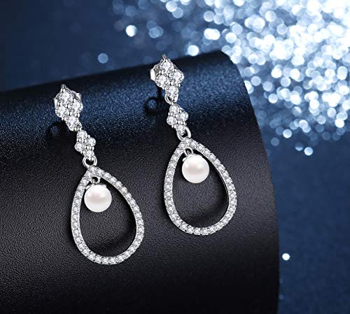 J.Vénus Vintage Pearl Drop 925 Sterling Silver Earrings Pierced Style Jewelry for Women Girls Gift, Wedding Dangle Earrings