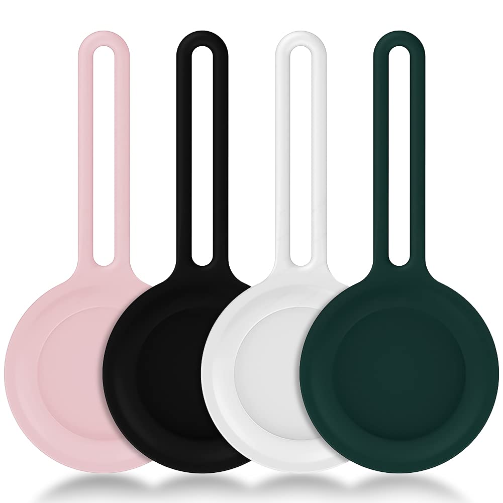 4 Pack Soft Silicone Case for AirTags with Loop,Kucheed Portable Anti-Scratch Protective Bumper Case Compatible with AirTag Phone Finder,Lightweight Tracker Holder Skin Cover for Backpack Key Cat Dog