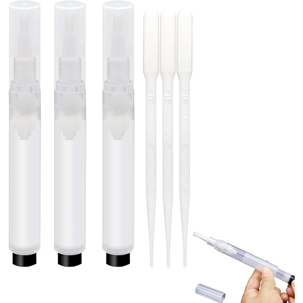 Juxiamal 6 Leere Nagelhaut-Ölstifte & 3 Pipetten – 12,5 Cm, Transparent, Mit Pinselspitze, Für Nagelöl, Lipgloss Etc.