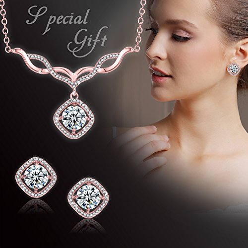 Womens Jewelry Set, Curved V-Necklace Earrings Necklaces Jewelry Set Christmas Gifts, Rose Gold