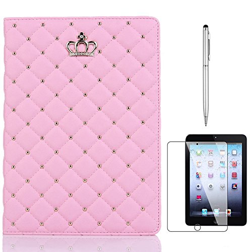 iPad Mini Case, Gift-Hero(TM) Fashion Crown Golden Alloy Crystal Bling Bling Diamond Folio Cover Leather Cases for Apple iPad Mini 1/2/3 Smart Cover (Pink Crown Cases)