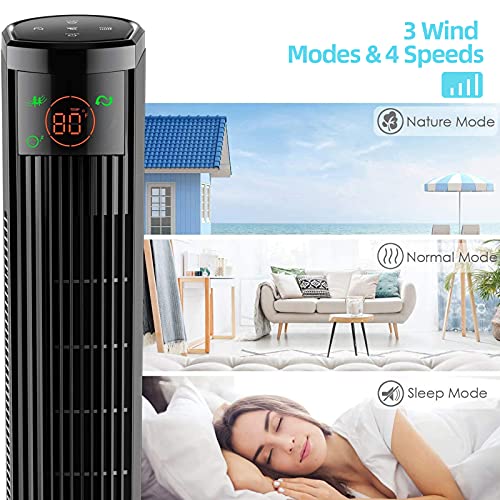 Quiet Tower fan 36 Inch, 45W Stand Fan with Remote Control Touch Panel, 4 Speed Levels and 2