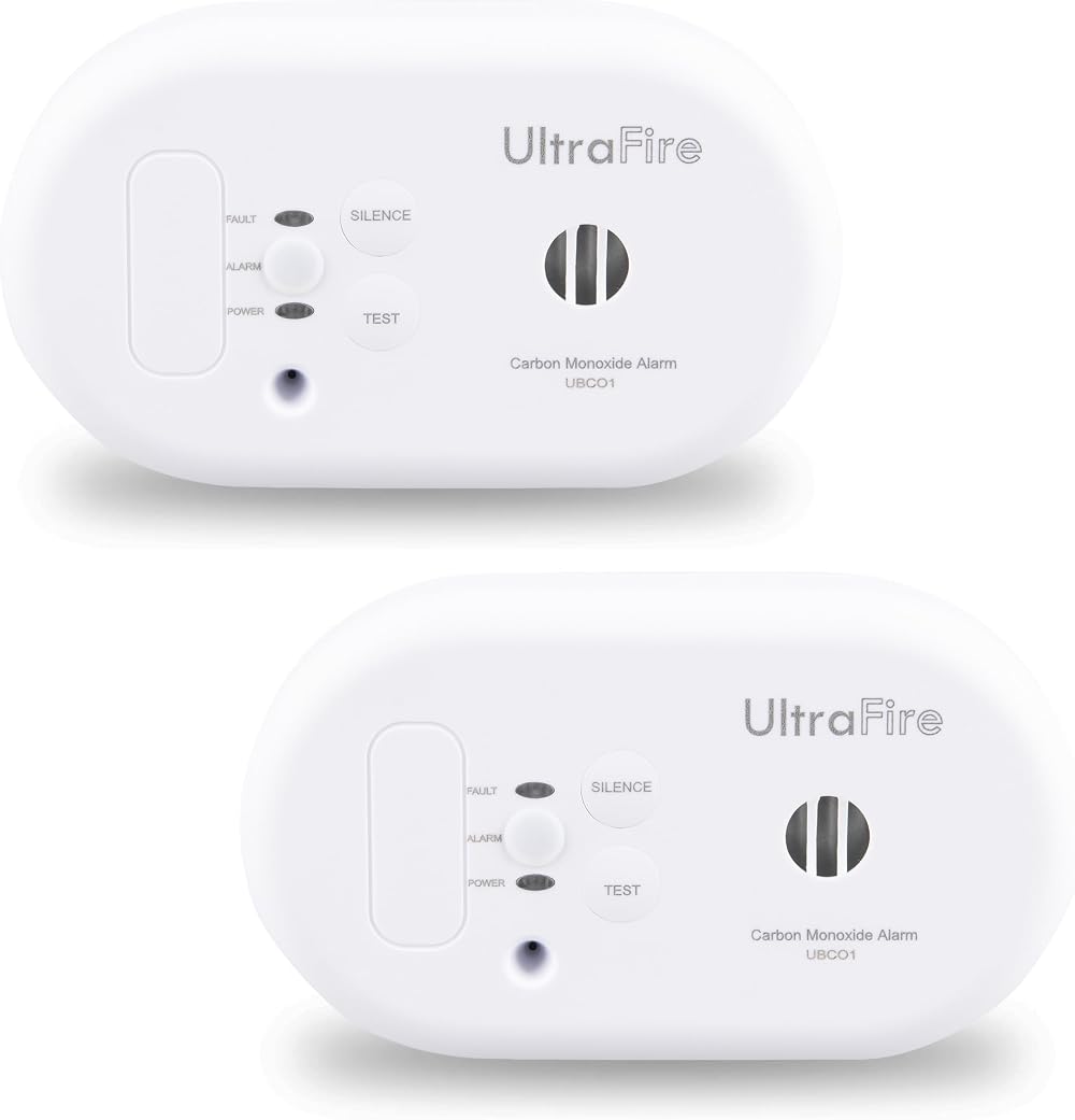Ultrafire UBCO1 Twin Pack Battery Powered CO Alarm BS EN 50291-1/2 10yr