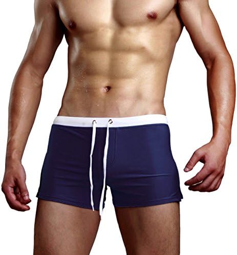 Besporter Men New Arrival Swim Solid Short Sexy Brief Bikini Swimsuit, Dark Blue, US M Fit Waist 27-29