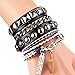 Y-BLUE Leather and Rope Bracelet Unisex Cool Fashion Punk Multilayer Cuff Lettering and Cross
