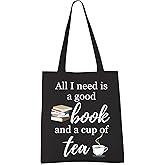 VAMSII Book and Tea Lovers Gift All I Need is a Good Book and a Cup of Tea Tote Bag Librarian Gifts Tea Drinker Gifts