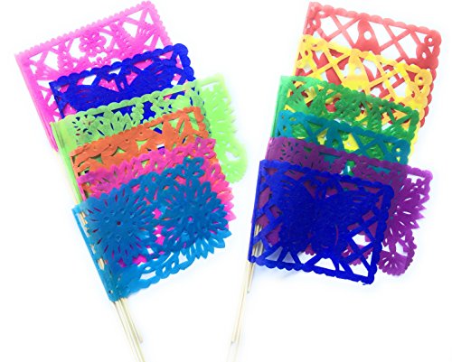 Mexican Paper Flags, Papel Picado Banderitas, Fiesta Decorations Pack of 12 (Multicolored)