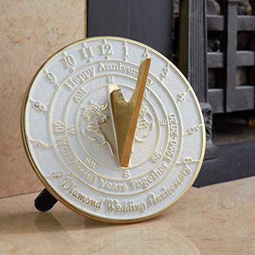 The Metal Foundry 60th Diamond 2020 Wedding Anniversary Sundial Gift. Solid Recycled Brass Gift Idea is A Great Present for Him, Her, Parents, Grandparents Or Couple for 60 Years Marriage - Thumbnail 3