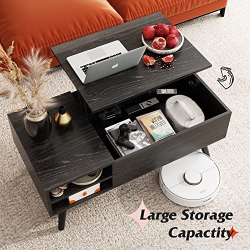 WLIVE Wood Lift Top Coffee Table with Hidden Compartment and Adjustable
