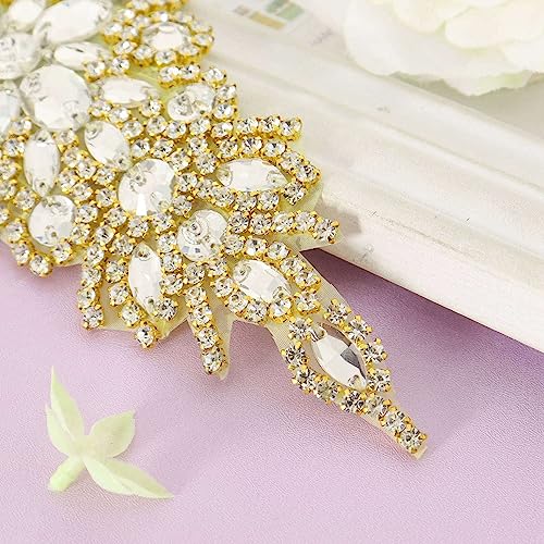 Pardecor Rhinestone Applique Crystal Belt Gold Wedding Women