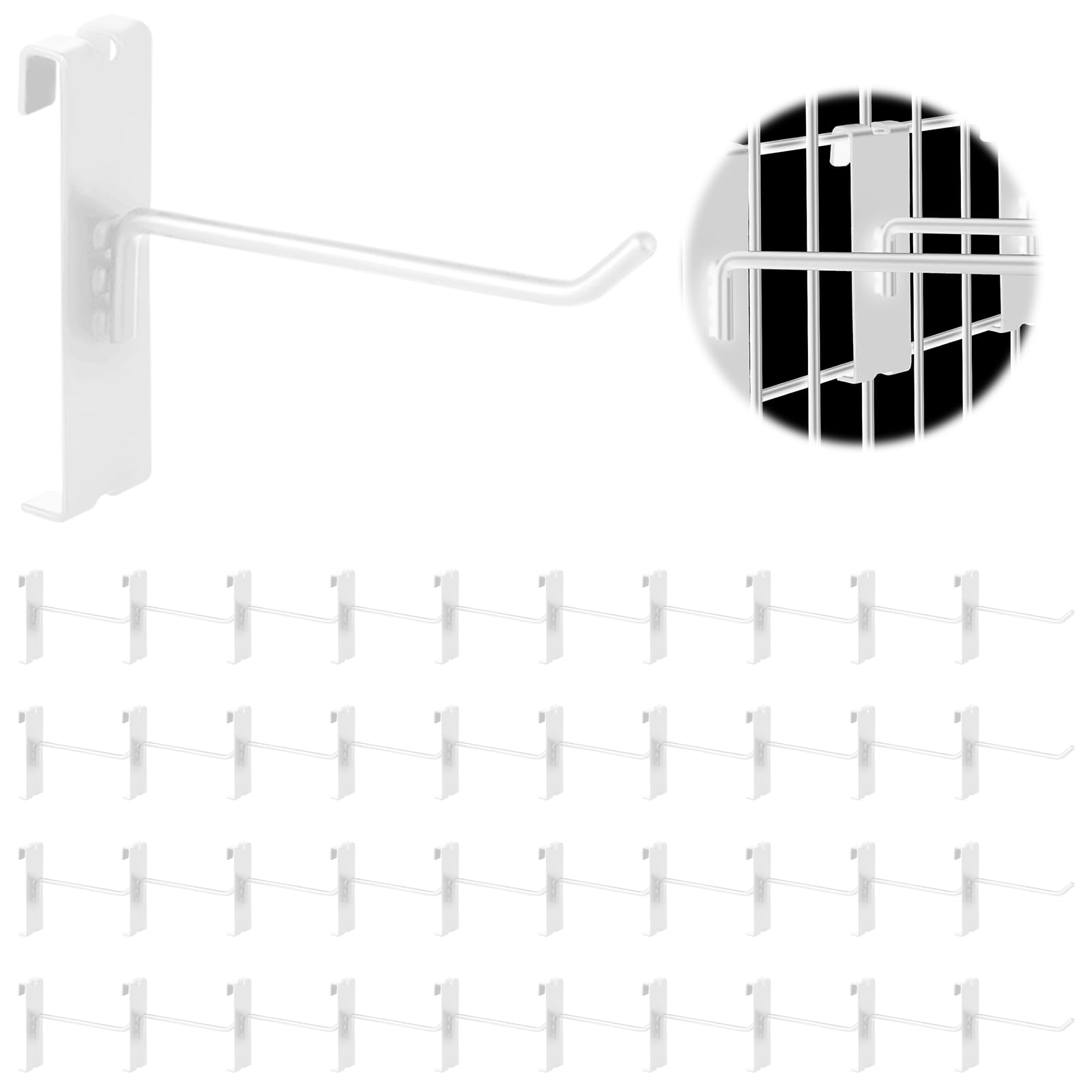 Yauhar 40Pcs 4" Gridwall Display Hooks Assortment Set, White Metal Grid Wall Panel Hanging Display Hook for Garage Shop Retail Storage, Wire Diameter 5mm// 0.2”
