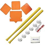 Wiffle Ball 6 Baseballs Official Size - 6 Pack and Wiffle Ball 32" Bats 2 Pack, BSN Orange Throw Down Bases (5 Piece), Gift Set Bundle + Bonus NOIS Tissue Pack
