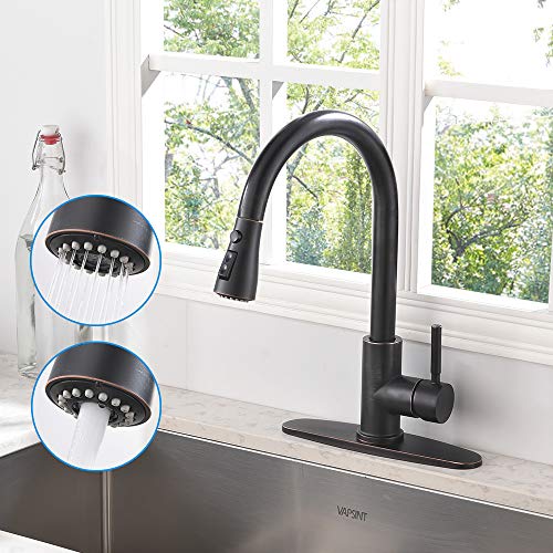 Hotis Pull Down Prep Sprayer Single Lever Single Handle Pull Down Kitchen Sink Faucet, Lead-Free Oil Rubbed Bronze Kitchen Faucets with Deck Plate