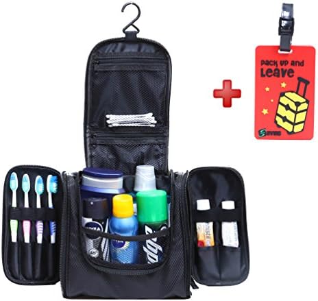 Toiletry Bag with a Hanging Hook by SHVIRO – Best Personal Organizer Toiletry Bag, Cosmetic Bag or Travel Kit Organizer – Lightweight &amp; Waterproof – Polyester 420P (Black)