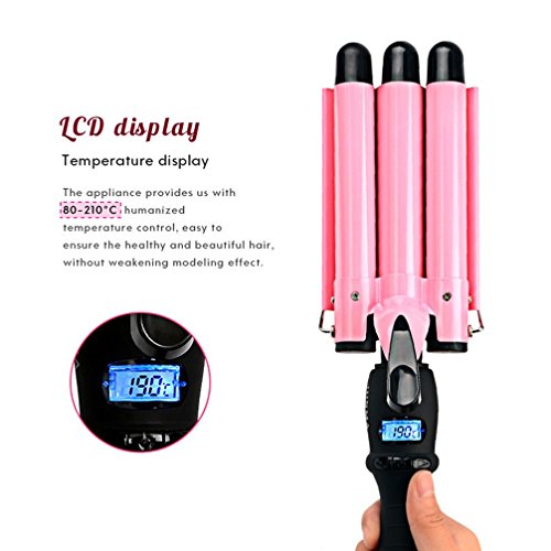 3 Barrel Curling Iron Wand 1 Inch Hair Waver Curling Iron Temperature Adjustable Hair Crimper Ceramic Hair Curling Iron Heats Up Quickly Beach Waver Triple Barrels Hot Tools with LCD Display