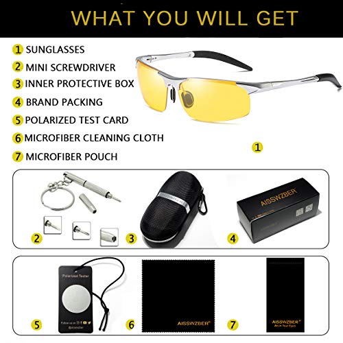 aisswzber Night Vision Glasses Driving Sports Anti-Glare HD Polarized for Men 8177