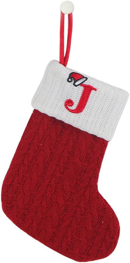 Stockings & Holders - CRSMHLPK 7 inch Mini Initial Christmas Stocking Monogram Embroidered Christmas Stocking red,White,Green Knit Mini Stocking Christmas Decorations J-Red-C06
