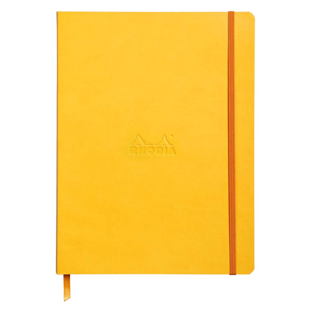 RHODIA 117516C - Jonquille Soft Notebook - 19x25 cm - Lined - 160 pages - Clairefontaine Ivory Paper 90 g/m - Bookmark, Elastic Closure - Faux Leather Cover - Rhodiarama Collection