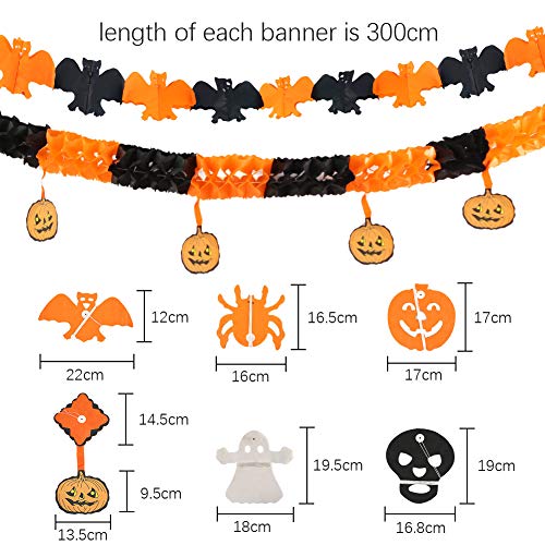 Koogel Halloween Deko Set, 6 STK. Halloween Girlande Spinne Girlande Kürbis Banner Papier Hängendeko für Karneval Halloween Party Garten