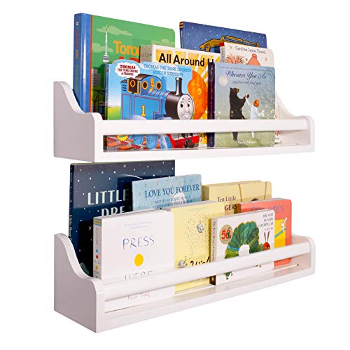 Kids Bookshelf Wall Mounted (Set of 2) 22” Children’s Nursery Floating Shelf Toddler Book