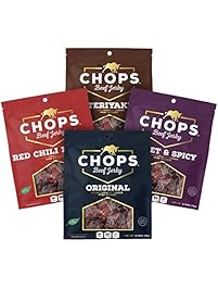 Chops Beef Jerky 4 Bag Mixed Assortment Original, Red Chili Pepper, Sweet and Spicy and Teriyaki