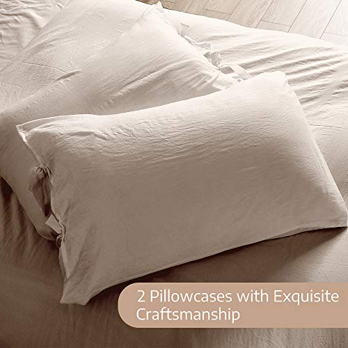 Duvet Cover Queen, 100% Washed Cotton, Linen Like Soft Breathable Durable Bedding Duvet Cover Set, 3-Pieces, Ultra Soft and Easy Care, Simple Style Home Bedding Set 2019 New（3-Piece, Queen, Khaki） - Thumbnail 5