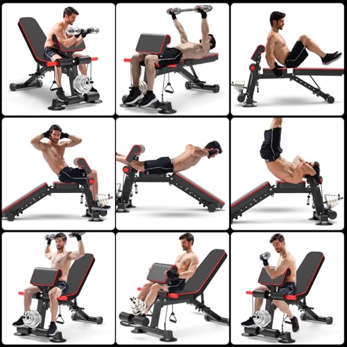 Adjustable Weight Bench,Utility Workout Bench Load 500LBS Foldable Incline Decline Benches for Home Gym Beginners and Enthusiasts muscle Building Fitness