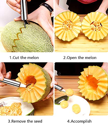 Fruit Vegetable Cutter Shapes Set, Mini Pie and Cookie Stamps Mold(8 pcs) with Melon Baller Scoop ＆ Carving Knife, Stainless Steel, DIY Fun Food Decorating Tools Baking Craft Supplier for Kitchen - Thumbnail 5