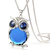 Usstore Women Owl Necklace Diamond Sweater Chain Long Pendants Partty Gift Alloy (Blue)