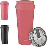 LocknLock Clip Tumbler Yellowish Red (Pink) 18oz Coffee Tumbler with Leak Proof Lid, BPA-Free Double Wall Stainless Steel Vacuum Insulated Travel Mug Valentines Day Gifts