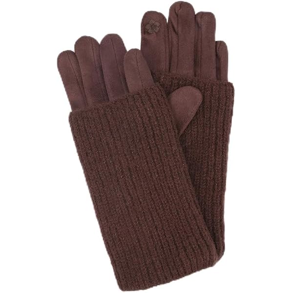 2-in-1 Faux Suede Gloves with Ribbed Knit Wrist Warmers, Olive