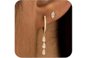 Treasure Bender 2 Pairs Gold Huggie Hoop Earrings for Women 14k Gold Plated Diamond Stud Earrings Set Drop Dangle Hypoallergenic Cubic Zirconia Flat Back Earring Gold Jewelry for Women Gift