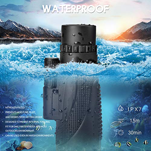 Monocular Telescope, 12X50 HD Low Night Vision Waterproof- Shockproof High Power and Phone Adapter, Tripod Holder for Bird Watching Hunting Camping Hiking Travelling Secen[Best Telescope 2020] - Thumbnail 5